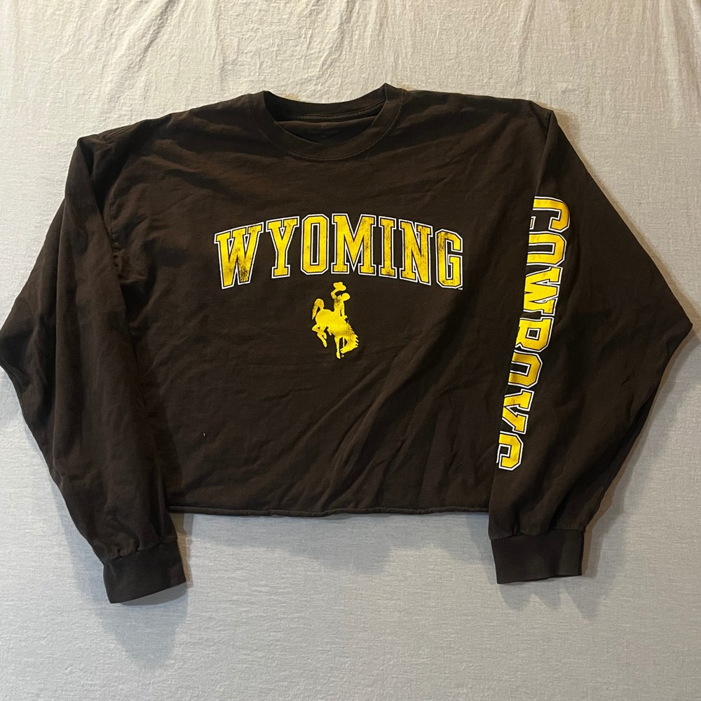 Fanatics Wyoming Cowboys‎ Crop Sweatshirt Brown Yellow Graphic Womens 2XL